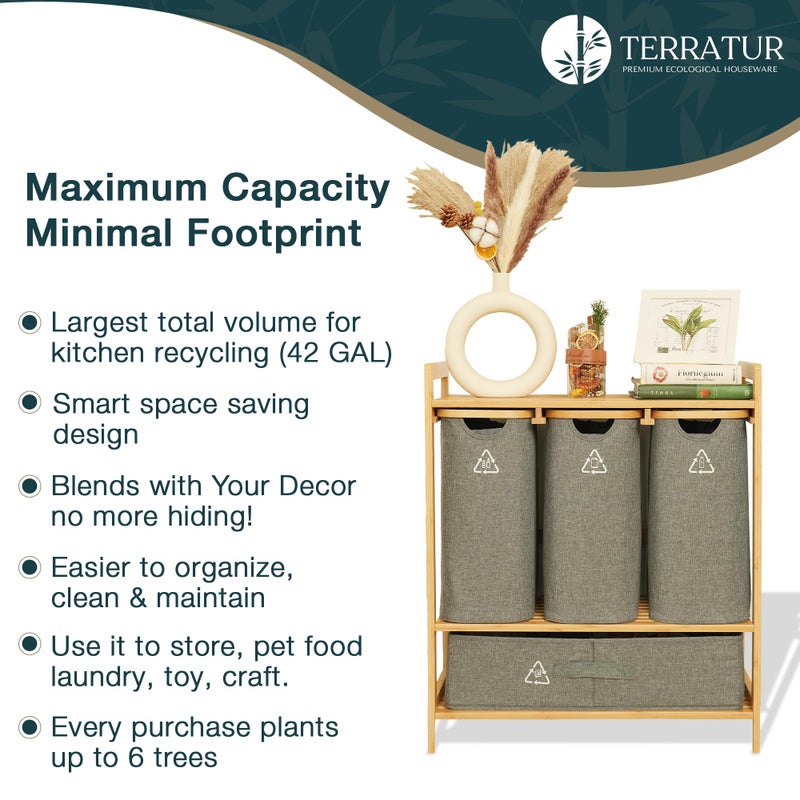 Terratur 4 Section Recycling Bin for Kitchen â€“ Trash and Recycle Bin Combo for Paper, Plastic, Cans â€“ Indoor Recycling Station â€“ Large Kitchen Trash Can â€“ Office Trash and Recycle Bin Organizer - Image 4