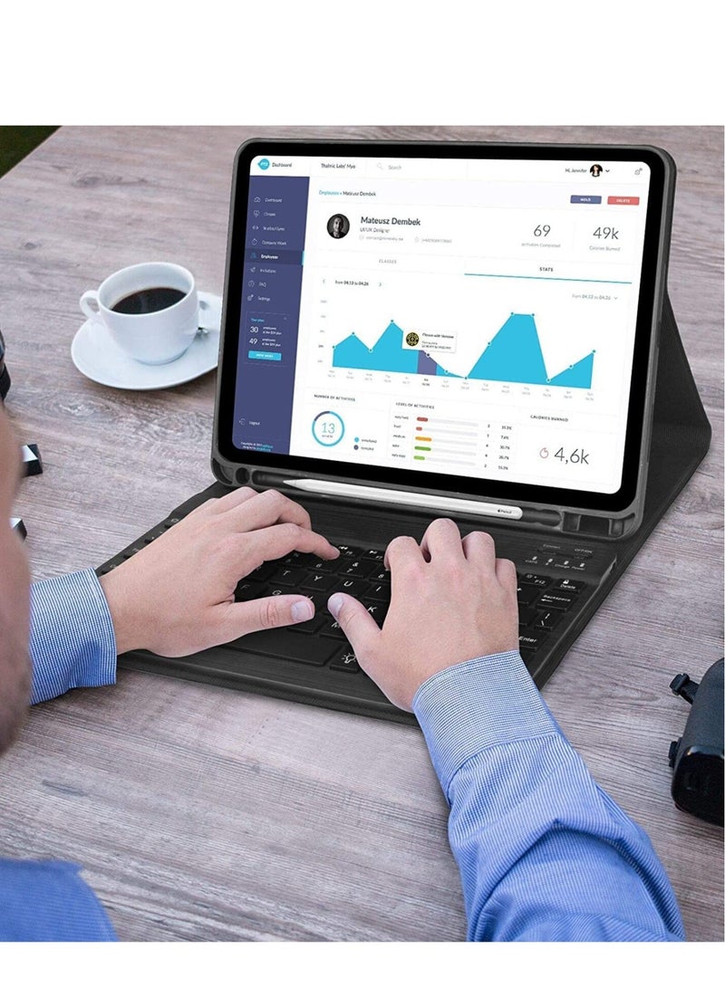 Gravity Keyboard Case for iPad Air 4th Generation 10.9 2020 with Pencil Holder,PU Leather Auto Wake/Sleep Smart Cover with BT Detachable Keyboard,Compatible with iPad 10.9 inch/Pro 11 inch -Black - Image 2