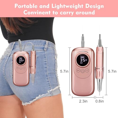 Clefairy Professional Electric Nail Drill, 35000 RPM Rechargeable Nail Drills Machine for Acrylic Nails with 6 bits Portable Manicure Pedicure Drill Machine - Image 2
