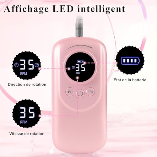 Clefairy Professional Electric Nail Drill, 35000 RPM Rechargeable Nail Drills Machine for Acrylic Nails with 6 bits Portable Manicure Pedicure Drill Machine - Image 4