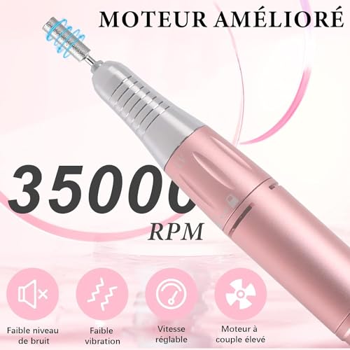 Clefairy Professional Electric Nail Drill, 35000 RPM Rechargeable Nail Drills Machine for Acrylic Nails with 6 bits Portable Manicure Pedicure Drill Machine - Image 3