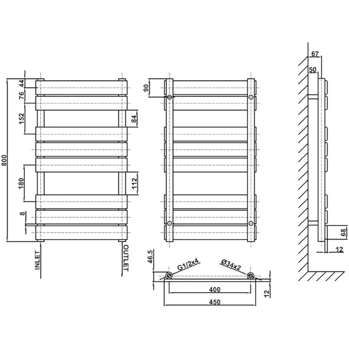 BATHROOM RADIATOR ANTHRACITE 800X450MM FLAT PANEL TOWEL RAIL DESIGNER MODERN CENTRAL HEATING RADS - Image 2