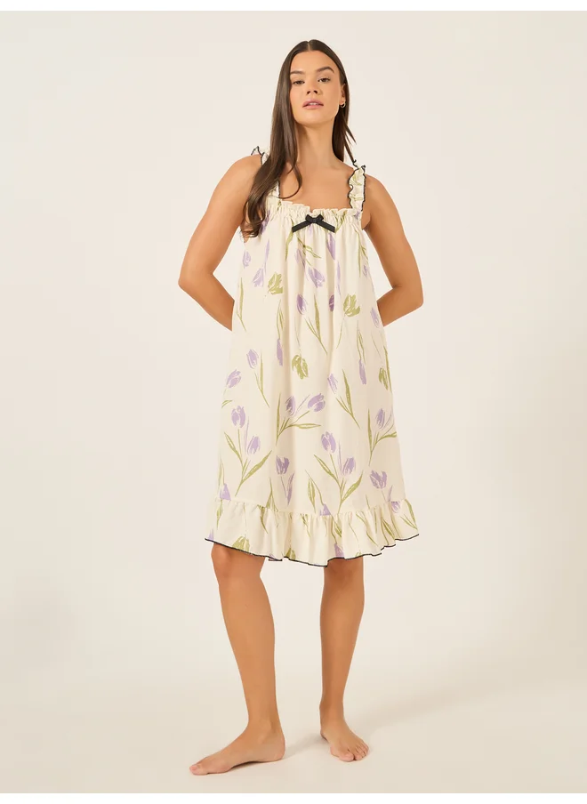 ستايلي Styli Unwind Floral Print Ruffled Hem Strappy Nightdress