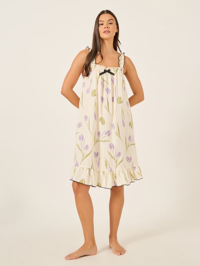 Styli Styli Unwind Floral Print Ruffled Hem Strappy Nightdress  - Image 1