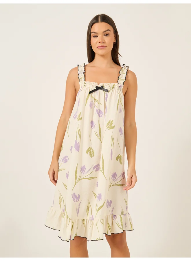 ستايلي Styli Unwind Floral Print Ruffled Hem Strappy Nightdress