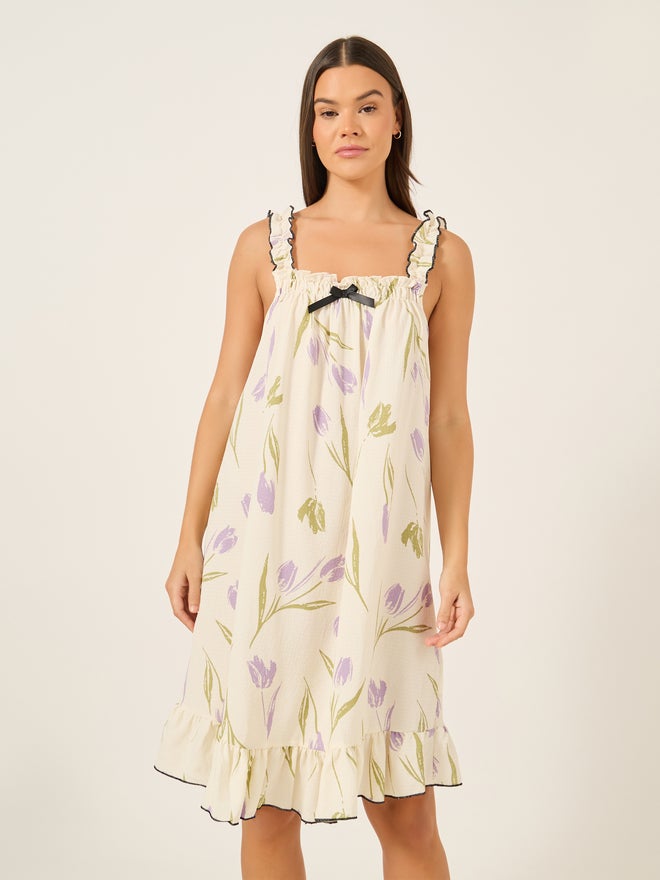 Styli Styli Unwind Floral Print Ruffled Hem Strappy Nightdress  - Image 2