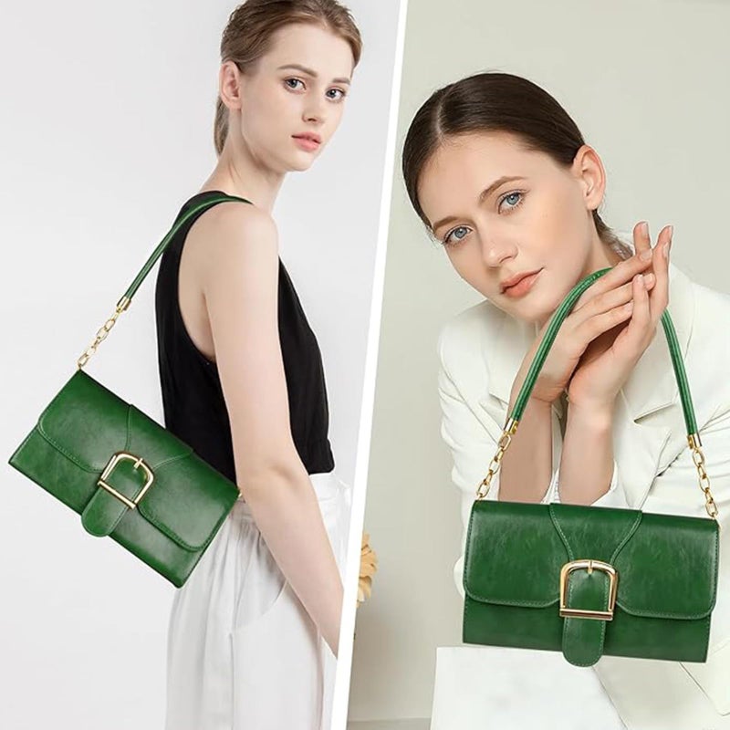 Gosect Shoulder Bag for Women, Faux Leather Women's Shoulder Handbags, Fashionable Tote Purses for Women with Removable Strap and Zipper Closure (Dark Green) - Image 2