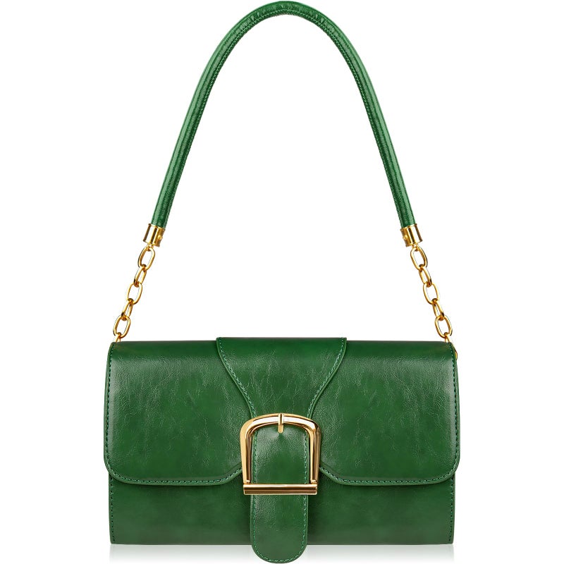 Gosect Shoulder Bag for Women, Faux Leather Women's Shoulder Handbags, Fashionable Tote Purses for Women with Removable Strap and Zipper Closure (Dark Green) - Image 1
