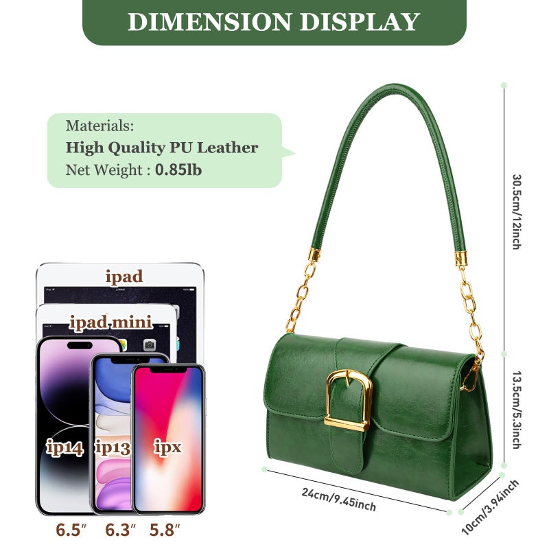 Gosect Shoulder Bag for Women, Faux Leather Women's Shoulder Handbags, Fashionable Tote Purses for Women with Removable Strap and Zipper Closure (Dark Green) - Image 3