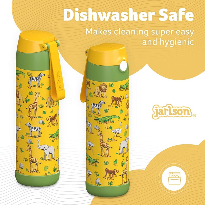 Jarlson قارورة مياه أطفال جارلسون® شارلي [18 أونصة] - قارورة ترمس فولاذية ��قاومة للصدأ مع قشة - قارورة مياه معزولة مقاومة للانسكاب للمدرسة والرياضة - كوب ترمس للأولاد والبنات (سفاري) - Image 4