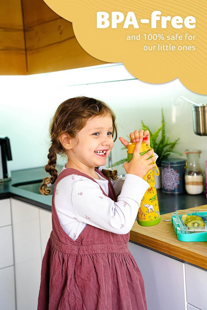 Jarlson قارورة مياه أطفال جارلسون® شارلي [18 أونصة] - قارورة ترمس فولاذية ��قاومة للصدأ مع قشة - قارورة مياه معزولة مقاومة للانسكاب للمدرسة والرياضة - كوب ترمس للأولاد والبنات (سفاري) - Image 3