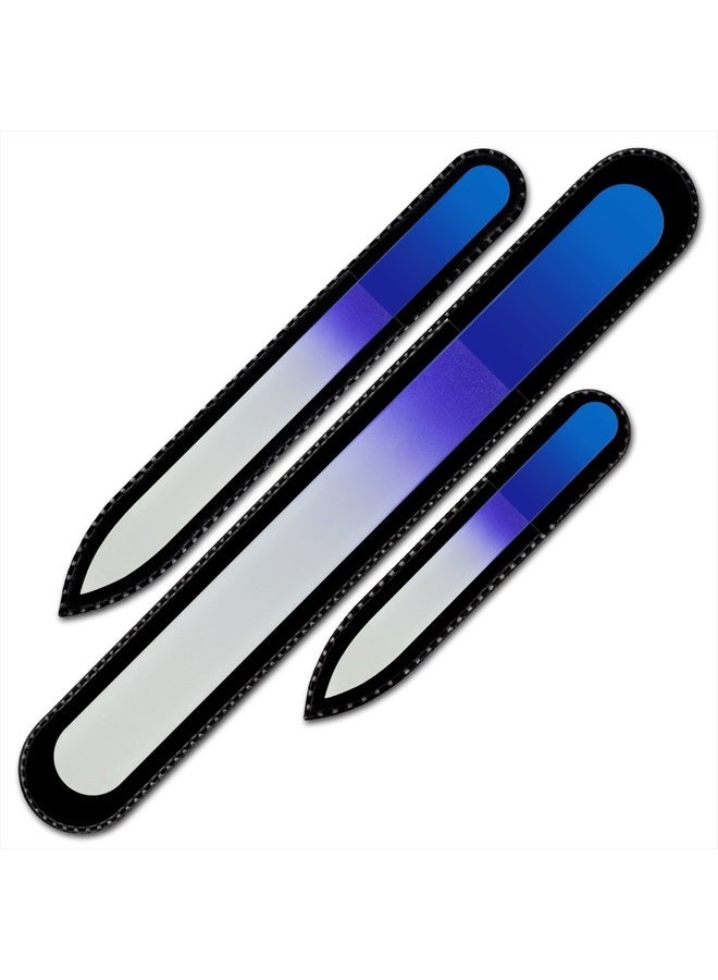Mont Bleu Glass Nail File - Mont Bleu Premium Set of 3 Crystal Nail Files in Pouch - Handmade Gifts - Best Glass Nail Files for Natural Nails - Washable Double Sided Nail File - Etched Nail Files - Image 1