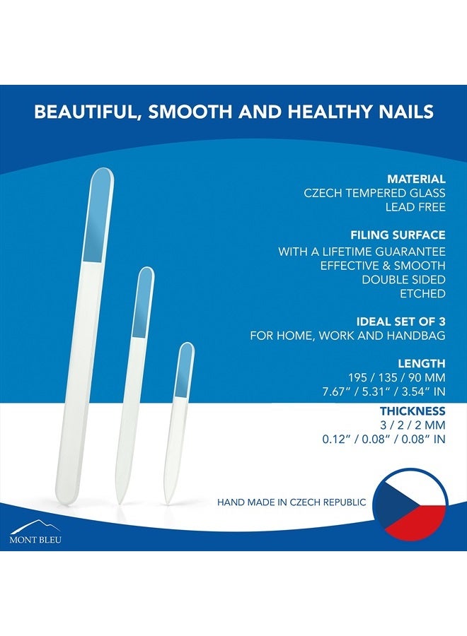 Mont Bleu Glass Nail File - Mont Bleu Premium Set of 3 Crystal Nail Files in Pouch - Handmade Gifts - Best Glass Nail Files for Natural Nails - Washable Double Sided Nail File - Etched Nail Files - Image 4