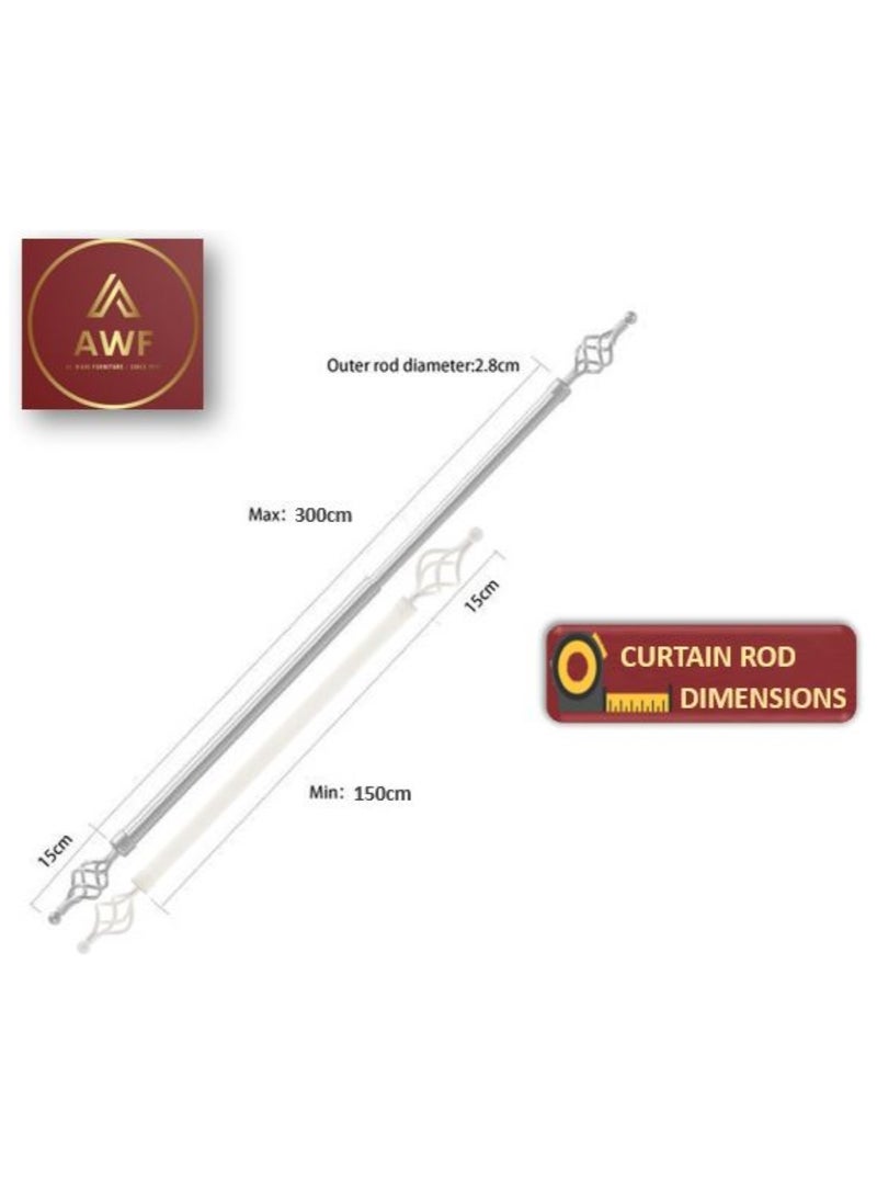 AL WADI FURNITURE Roman Pole Style Heavy Duty Luxury Extendable Curtain Rod, Metal Single Rod Finials Decorative End Window Treatment Rod Drapery Rod (WHITE, 150 – 300 cm)  - Image 2