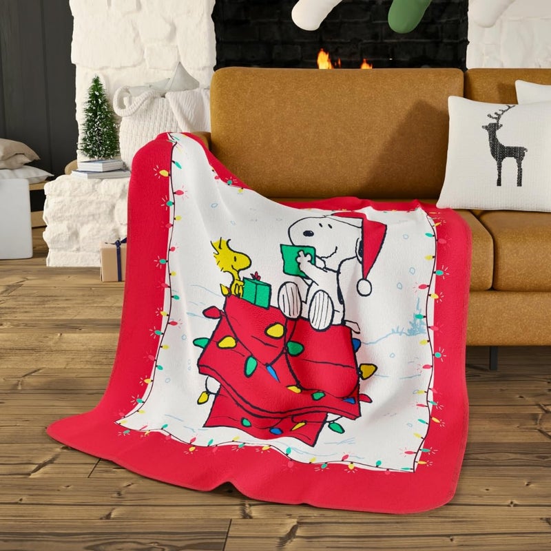 Franco Collectibles Peanuts Snoopy & Woodstock Holiday Christmas Super Soft Cozy Plush Throw  40 in x 50 in  (Official Peanuts Product) - Image 1