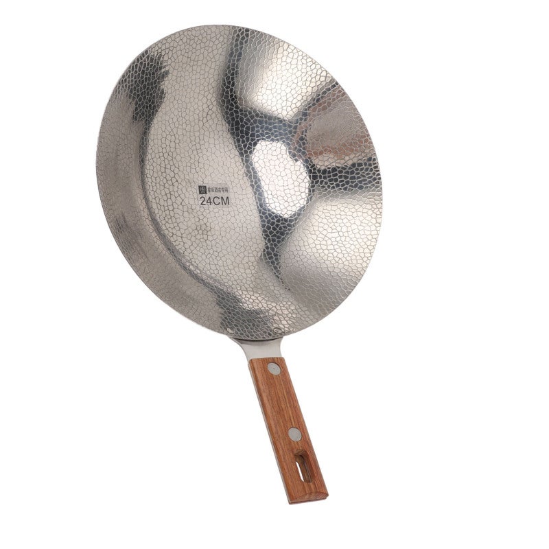 Stainless Steel Frying Pan 24cm: Sturdy Wooden Handle - Fast Heating Stir Fry Pan for Home Cooks, Versatile Kitchen Culinary Use - Image 4
