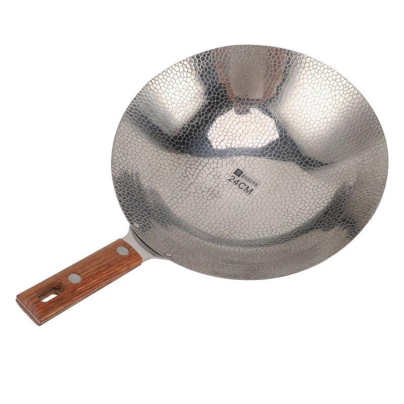 Stainless Steel Frying Pan 24cm: Sturdy Wooden Handle - Fast Heating Stir Fry Pan for Home Cooks, Versatile Kitchen Culinary Use - Image 2