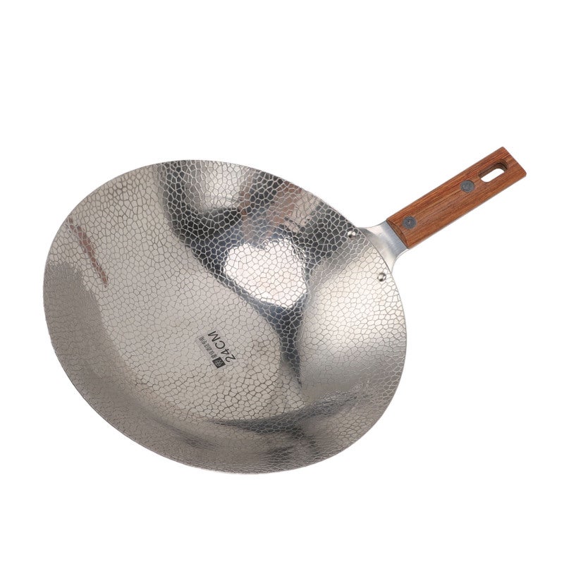 Stainless Steel Frying Pan 24cm: Sturdy Wooden Handle - Fast Heating Stir Fry Pan for Home Cooks, Versatile Kitchen Culinary Use - Image 1