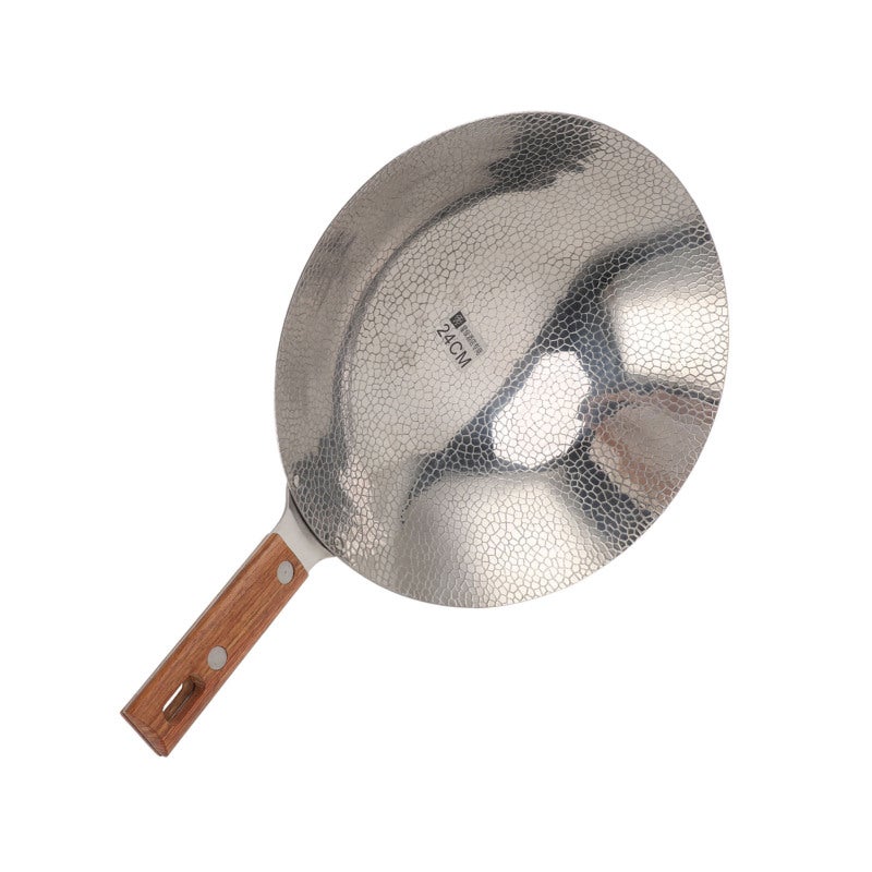 Stainless Steel Frying Pan 24cm: Sturdy Wooden Handle - Fast Heating Stir Fry Pan for Home Cooks, Versatile Kitchen Culinary Use - Image 3