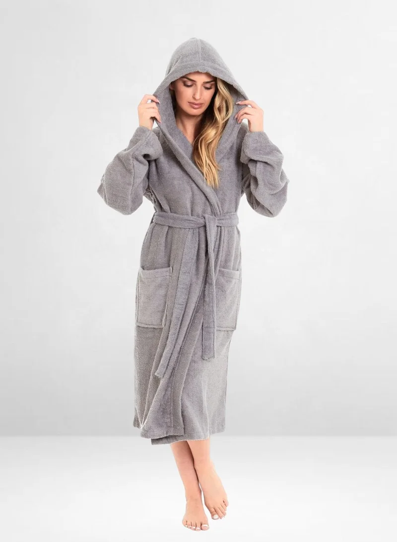 1Chase Unisex Hooded Bathrobe Grey (S/M) – Premium Cotton, Plush And Absorbent Robe for Adults, Spa And Hotel Style
