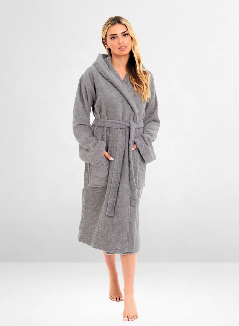 1Chase Unisex Hooded Bathrobe Grey (S/M) – Premium Cotton, Plush And Absorbent Robe for Adults, Spa And Hotel Style