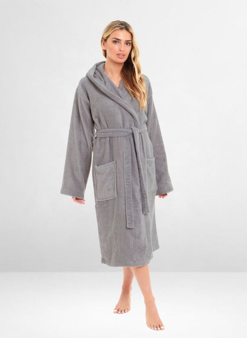 1Chase Unisex Hooded Bathrobe Grey (S/M) – Premium Cotton, Plush And Absorbent Robe for Adults, Spa And Hotel Style - Image 4