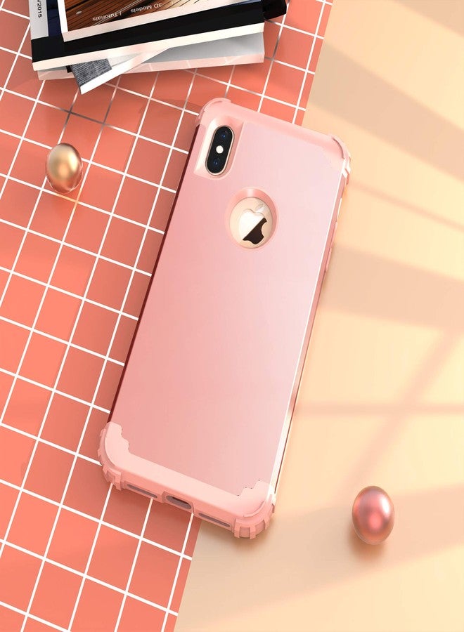 اي دي ويل جراب IDweel لهاتف iPhone Xs Max مع واقي شاشة من الزجاج المقوى، 3 في 1، غطاء متين من البولي كربونات الصلب مع حماية فائقة ضد الصدمات، غطاء متين من السيليكون الناعم، لون ذهبي وردي - Image 3