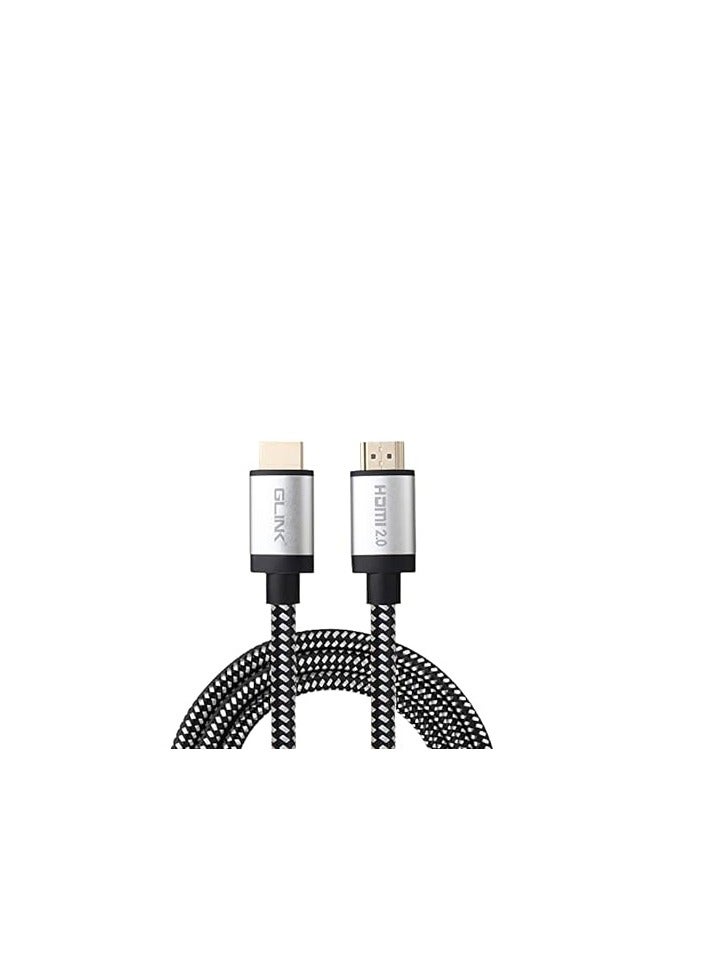 جلينك كابل مضفر قطن موصل معدني مطلي بالذهب الترا 4 كيه عالي السرعة 2.0 فولت مع ايثرنت 18Gbps، يدعم دولبي، 3D، 4K@60Hz، اتش دي سي بي 2.2، إرجاع الصوت من جي لينك (20 متر) - GL-201، لتلفزيون - Image 1