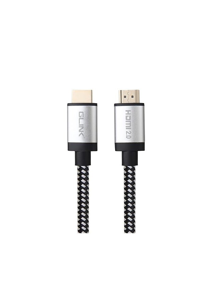 جلينك كابل مضفر قطن موصل معدني مطلي بالذهب الترا 4 كيه عالي السرعة 2.0 فولت مع ايثرنت 18Gbps، يدعم دولبي، 3D، 4K@60Hz، اتش دي سي بي 2.2، إرجاع الصوت من جي لينك (20 متر) - GL-201، لتلفزيون - Image 2