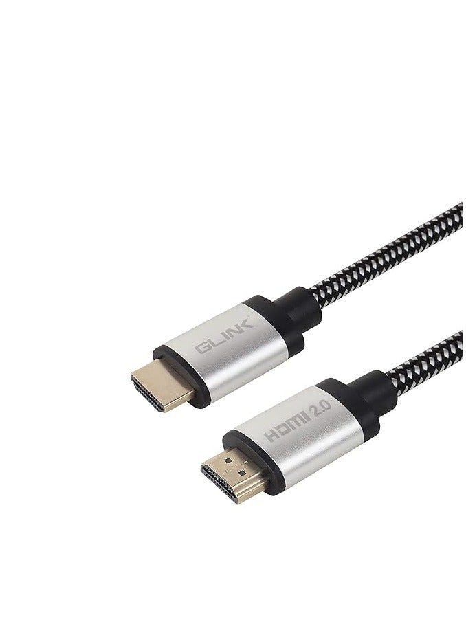 جلينك كابل مضفر قطن موصل معدني مطلي بالذهب الترا 4 كيه عالي السرعة 2.0 فولت مع ايثرنت 18Gbps، يدعم دولبي، 3D، 4K@60Hz، اتش دي سي بي 2.2، إرجاع الصوت من جي لينك (20 متر) - GL-201، لتلفزيون - Image 3