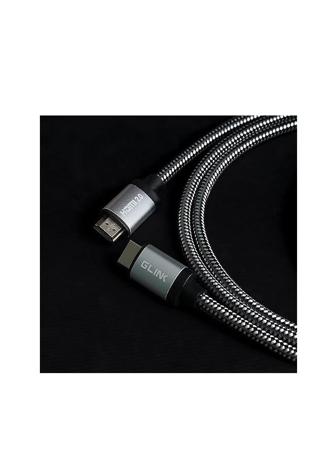 جلينك كابل مضفر قطن موصل معدني مطلي بالذهب الترا 4 كيه عالي السرعة 2.0 فولت مع ايثرنت 18Gbps، يدعم دولبي، 3D، 4K@60Hz، اتش دي سي بي 2.2، إرجاع الصوت من جي لينك (20 متر) - GL-201، لتلفزيون - Image 4
