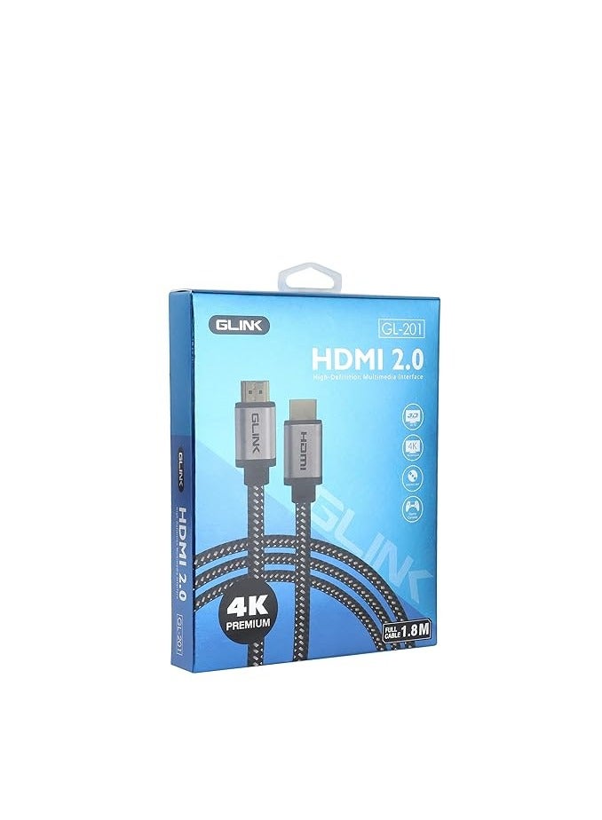 جلينك كابل مضفر قطن موصل معدني مطلي بالذهب الترا 4 كيه عالي السرعة 2.0 فولت مع ايثرنت 18Gbps، يدعم دولبي، 3D، 4K@60Hz، اتش دي سي بي 2.2، إرجاع الصوت من جي لينك (20 متر) - GL-201، لتلفزيون - Image 5