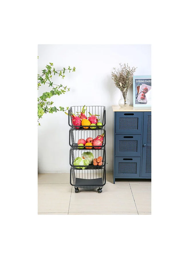 دانوب هوم Atticus 4 Tier Iron Storage Cart With Wheels Metal Iron Modern Houseware Fruit And Vegetables Rack L 35x31 X H 84cm Black