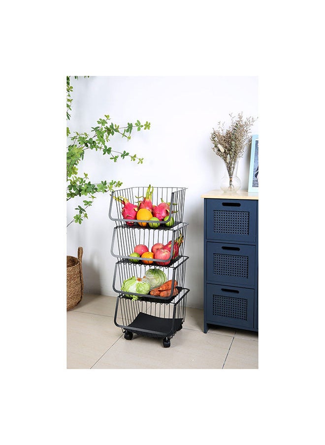 DANUBE HOME Atticus 4 Tier Iron Storage Cart With Wheels Metal Iron Modern Houseware Fruit And Vegetables Rack L 35x31 X H 84cm Black  - Image 4