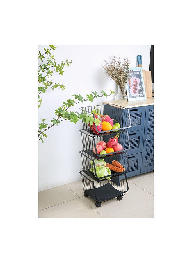 DANUBE HOME Atticus 4 Tier Iron Storage Cart With Wheels Metal Iron Modern Houseware Fruit And Vegetables Rack L 35x31 X H 84cm Black  - Image 3