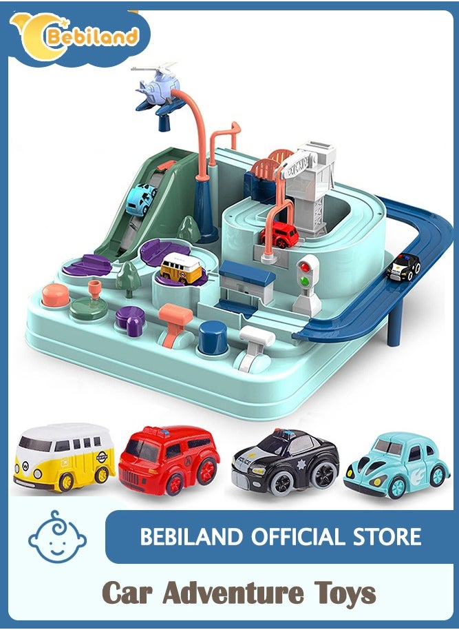 Bebiland Car Adventure Toys,  Puzzle Rail Car, City Rescue Toy with 4 Mini Cars, Preschool Educational Toys for Toddlers, Kids Race Track Toys for 3 4 5 6 7 Years Old Boys Girls  - Image 1