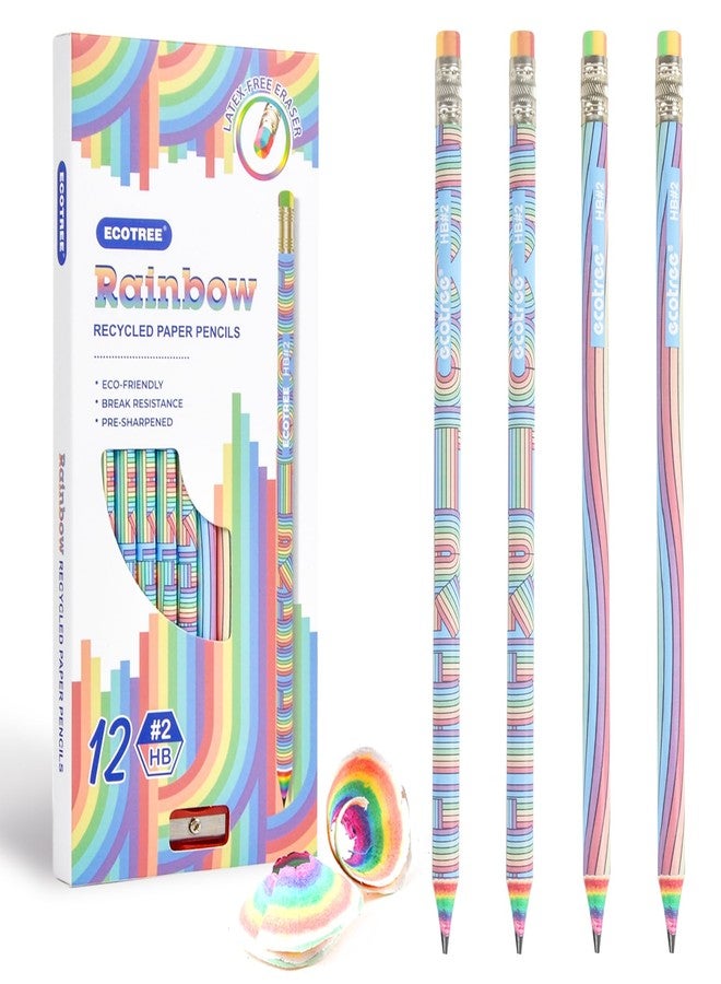 ECOTREE Pencils #2 Pre-Sharpened Pencils for Kids Cute Rainbow Pencil Number 2 Pencil for School, Writing, 12 Count - Image 1