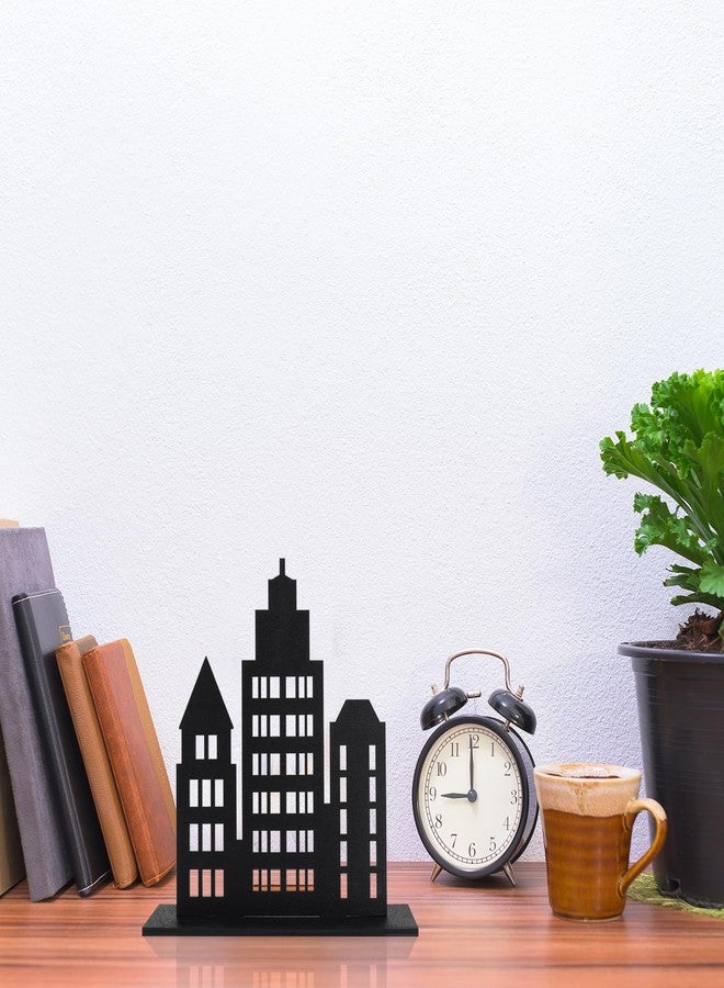 BLSUREFYX 3 PCS Skyscraper Party Decorations Wooden Hero Theme New York Skyscraper Table Decorations City Skyline Buildings Centerpiece Sign for Comic Birthday Halloween Party Favors Black - Image 4