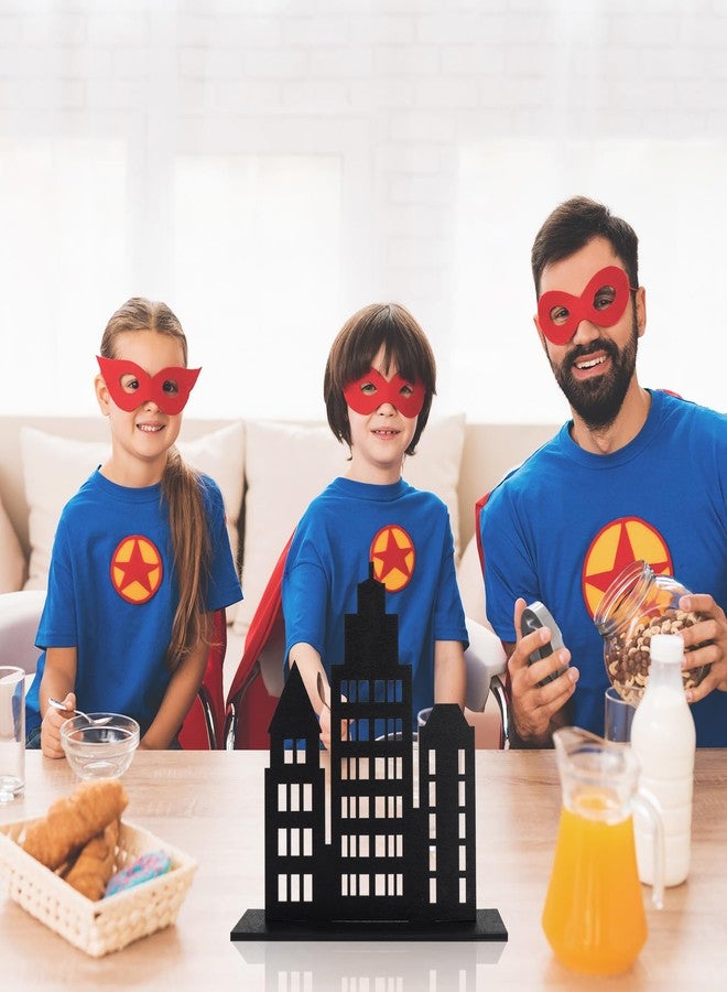 BLSUREFYX 3 PCS Skyscraper Party Decorations Wooden Hero Theme New York Skyscraper Table Decorations City Skyline Buildings Centerpiece Sign for Comic Birthday Halloween Party Favors Black - Image 2