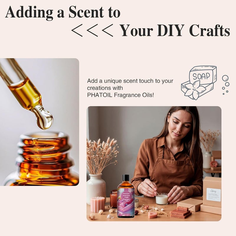 PHATOIL Sweet Fruit Candy Fragrance Oils for Aromatherapy, 3.38FL.OZ Diffuser Oils for Home, Perfect for Aromatherapy, Humidifiers, Yoga, DIY Candle and Soap Making - 100ml - Image 4