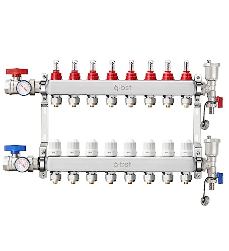 a.bst ABST PEX Manifold,8 Loop Stainless Steel Floor Radiant Heat Manifold Kit with 1/2" Adapters Included for Hydronic Radiant Floor Heating - Image 1