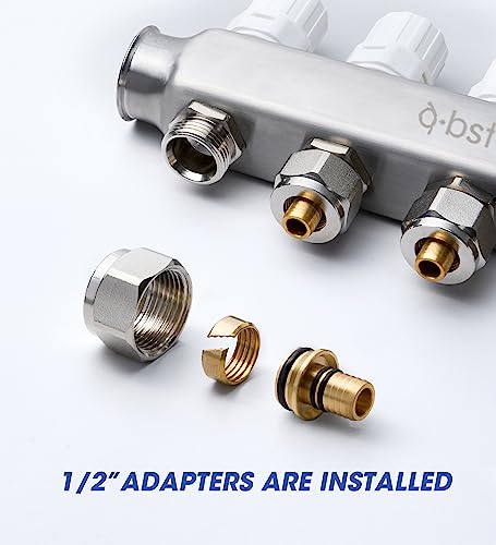 a.bst ABST PEX Manifold,8 Loop Stainless Steel Floor Radiant Heat Manifold Kit with 1/2" Adapters Included for Hydronic Radiant Floor Heating - Image 5