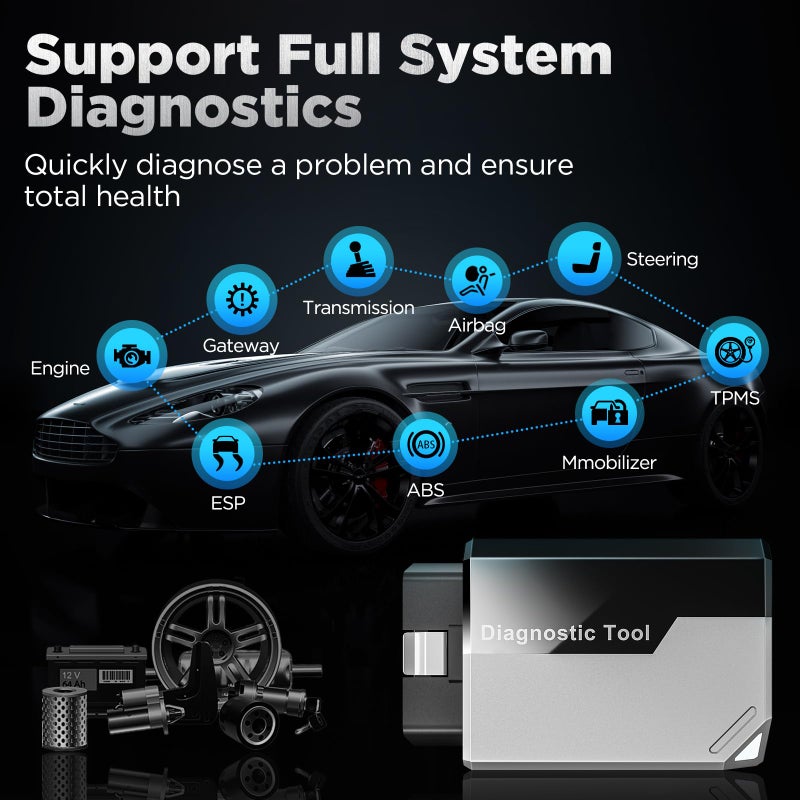 كينج بولين ماسح ضوئي KINGBOLEN EDIAG Elite Obd2 بتقنية البلوتوث، أداة مسح ضوئي ثنائية الاتجاه، أداة تشخيص السيارة للنظام الكامل لنظام iOS وAndroid، 15 إعادة ضبط الزيت، الفرامل، أداة تجديد DPF بدون اشتراكات تحديث - Image 5