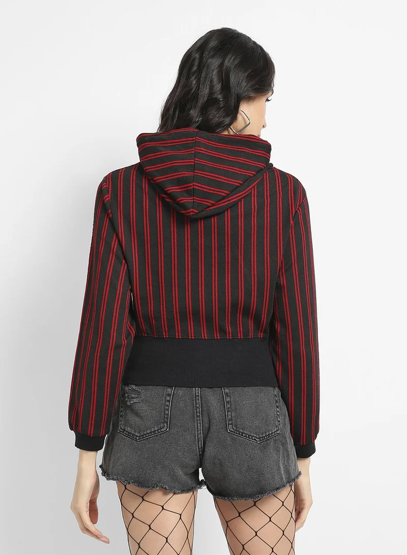 Pinacolada  Women's Red & Black Double Striped Hoodie With Ribbed Hem for Women | Best Price UAE
