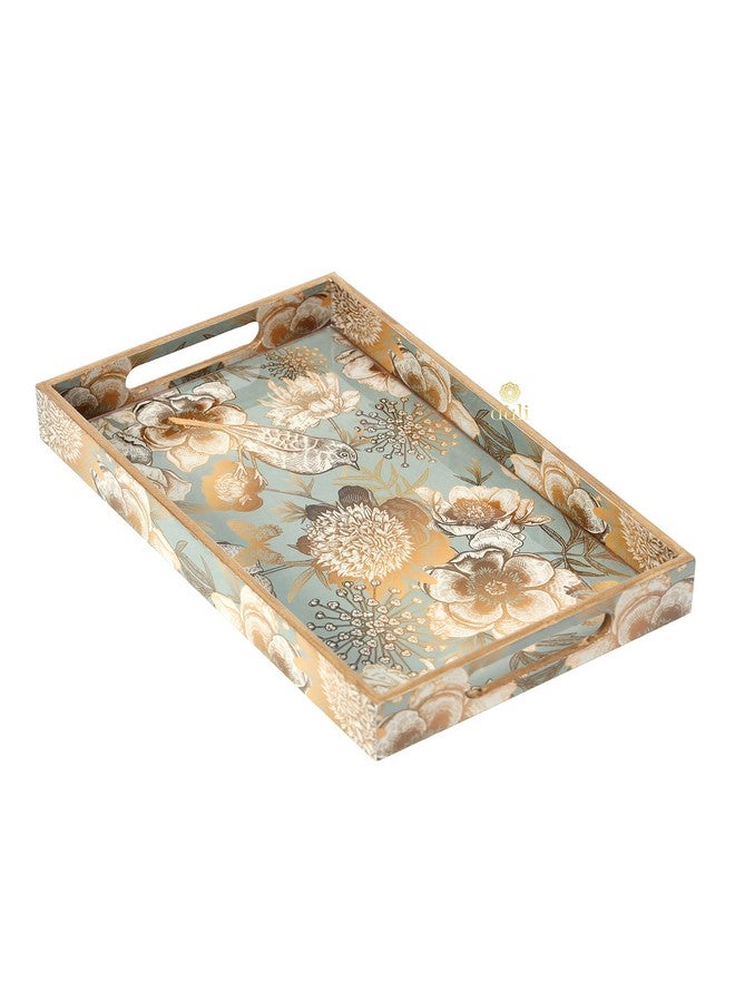 DULI Set of 3 MDF Wood Enamel Coated Multipurpose Trays| Serving Tray for Home & Dining Table (15 * 9 * 1.5, 13 * 8 * 1.5 & 11 * 7 * 1.5) Inches (Setof3- GreyGoldBirds) - Image 5
