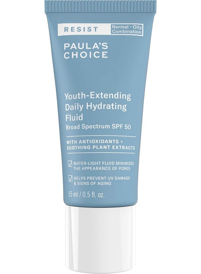 باولاز تشويس مرطب الوجه السائل المقاوم للرطوبة اليومي بعامل حماية من أشعة الشمس 50، حماية من الأشعة فوق البنفسجية الطويلة والمتوسطة، البابونج وفيتامين إي، واقي من الشمس للبشرة الدهنية، 15 مل (حجم مناسب للسفر) (27807) - Image 1