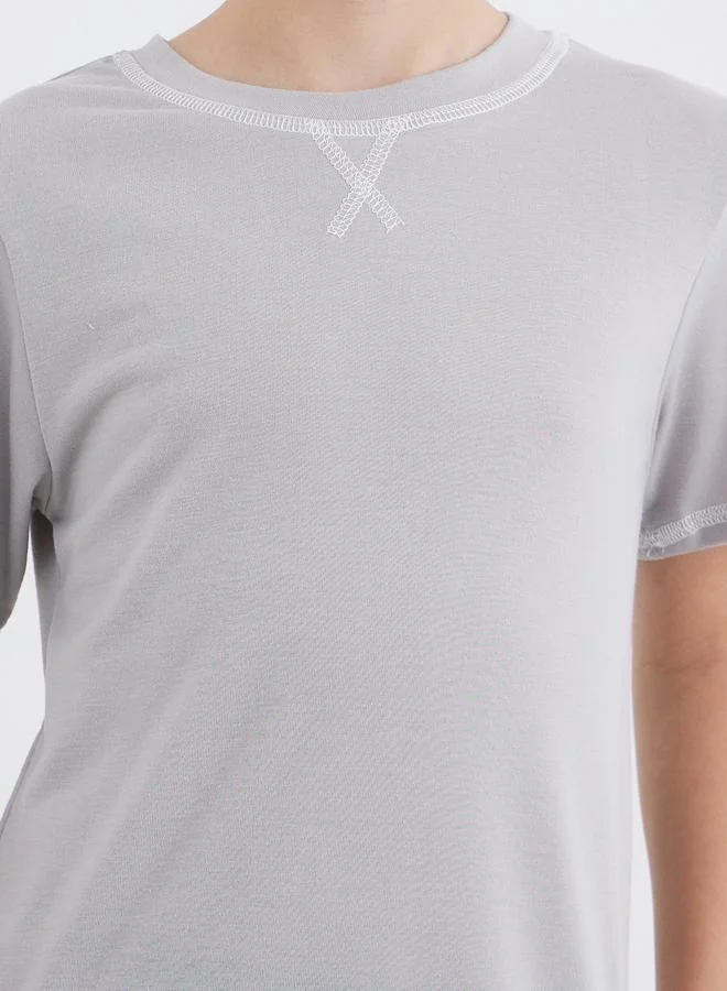 Styli Styli Boys Grey Overlock Seam T-Shirt and Pyjama Set