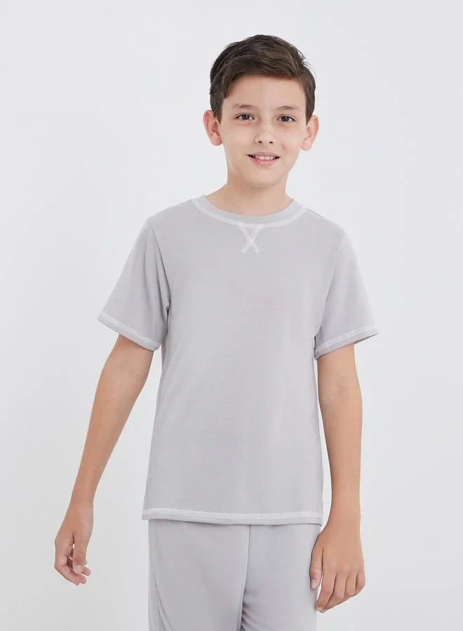 Styli Styli Boys Grey Overlock Seam T-Shirt and Pyjama Set