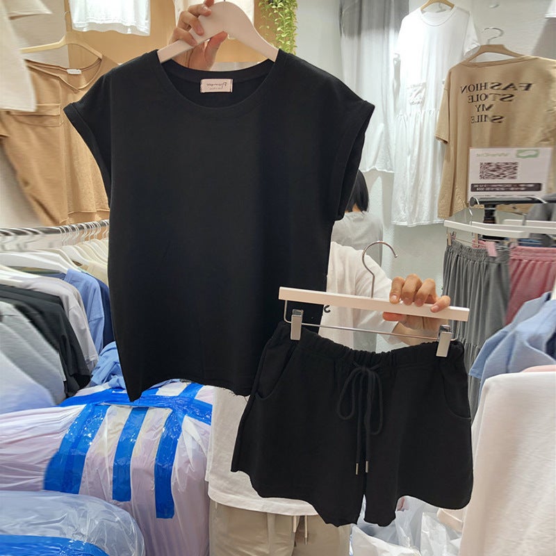 Summer 2024 Korean Casual T-Shirt Shorts Set Black  - Image 1