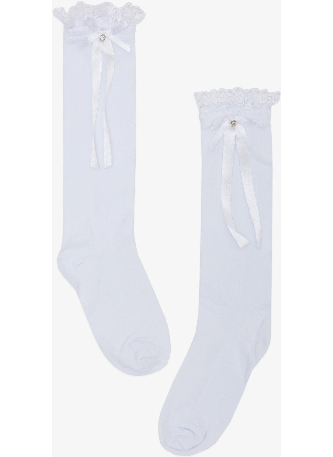 Katamino Girls Golf Socks Stoned Bow Laced 9-12 Years, White  - Image 1